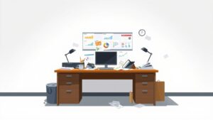Een rommelig bureau toont de noodzaak van project- en verandermanagementondersteuning.