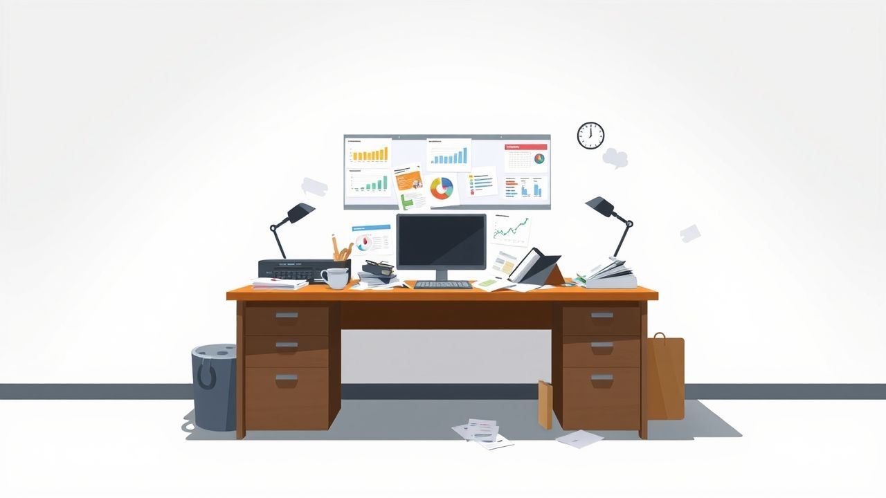 Een rommelig bureau toont de noodzaak van project- en verandermanagementondersteuning.