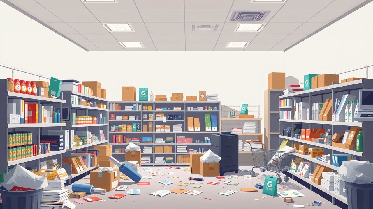 Een rommelige winkel met inadequate projectmanagement in de detailhandel.