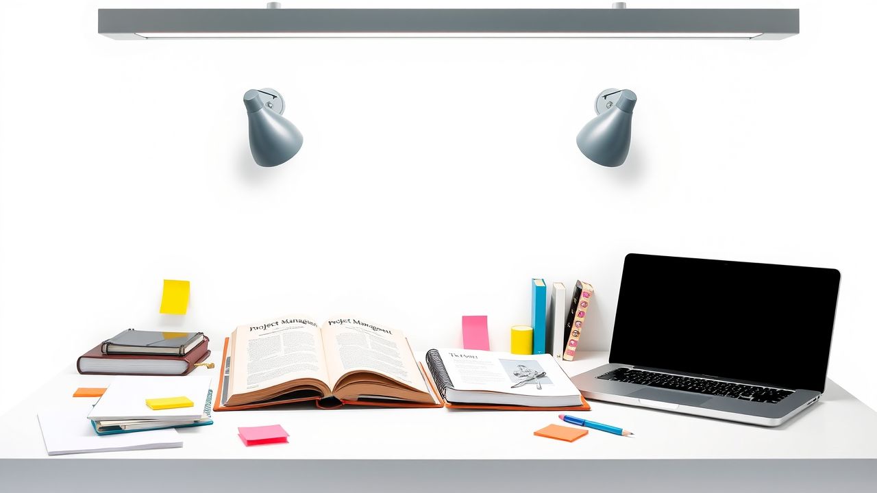 Een opgeruimd bureau met studieboeken, notitieboekjes en een laptop. Een opgeruimd bureau met studieboeken, notitieboekjes en een laptop.