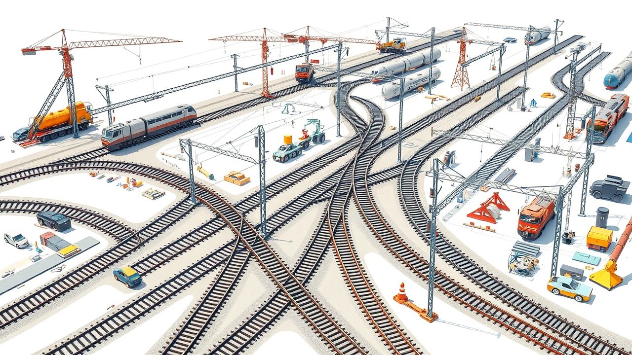 Een gedetailleerd ontwerp van een in aanbouw zijnd spoorwegsysteem door ProRail. Een gedetailleerd ontwerp van een in aanbouw zijnd spoorwegsysteem door ProRail.
